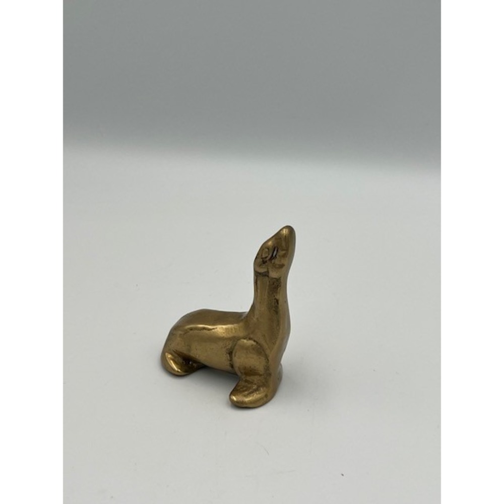 Vintage Solid Brass Seal Figurine Sea Lion Marine Animal Paperweight Decor